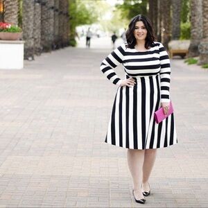 Eloquii Bold Striped Long Sleeve Dress